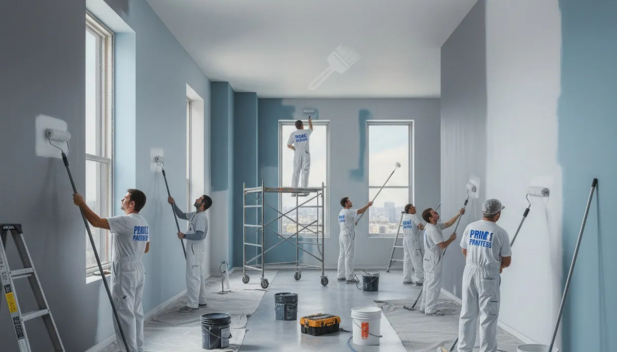 Commercial painting crew in Duluth, MN applying durable coatings for a business exterior